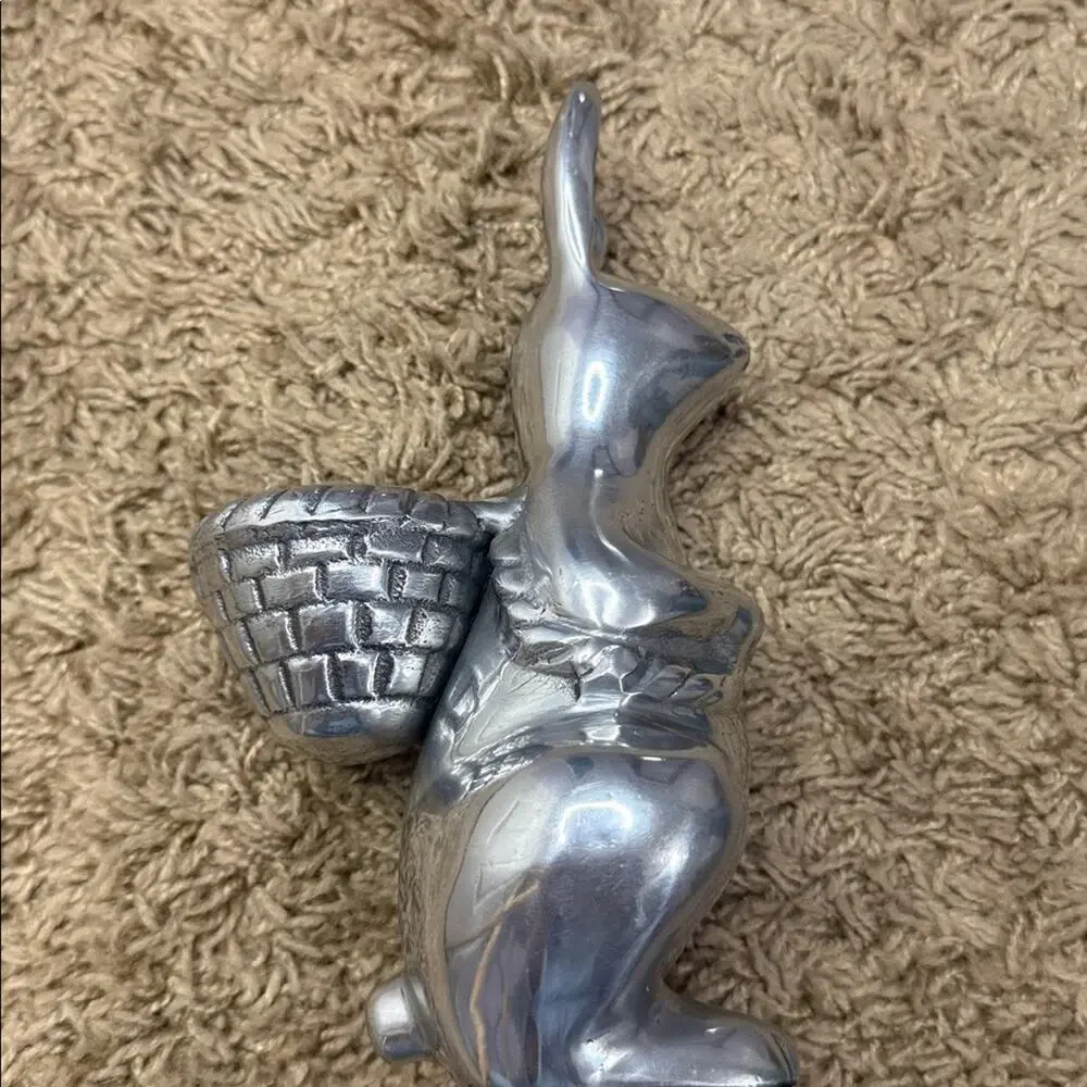 Pottery Barn Pewter Metal Bunny Rabbit Easter Votive Taper Candle Holder